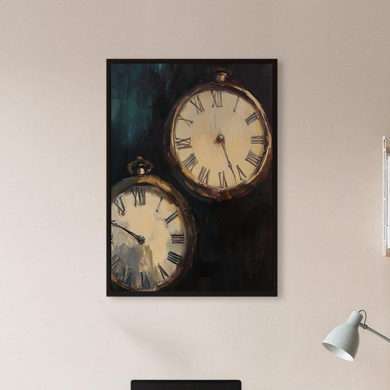 Framed Vintage Pocket Watch Wall Art Print Antique Clock Poster With Roman Numerals Moody Nostalgic Decor Gift For Him Or Study Accent