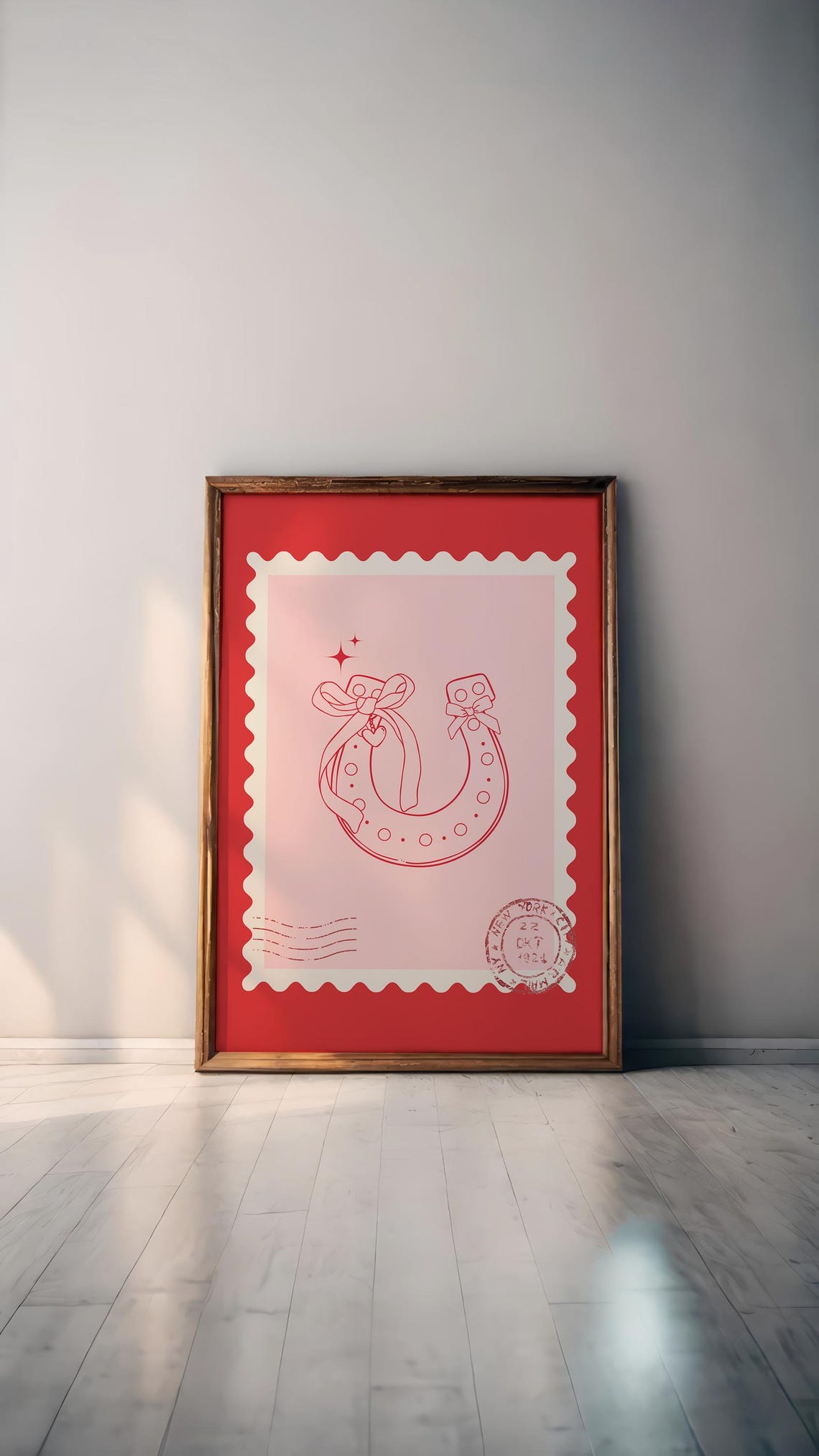 Lucky Horseshoe Coquette Bow Western Postage Stamp Pink Wall Poster - Image 4