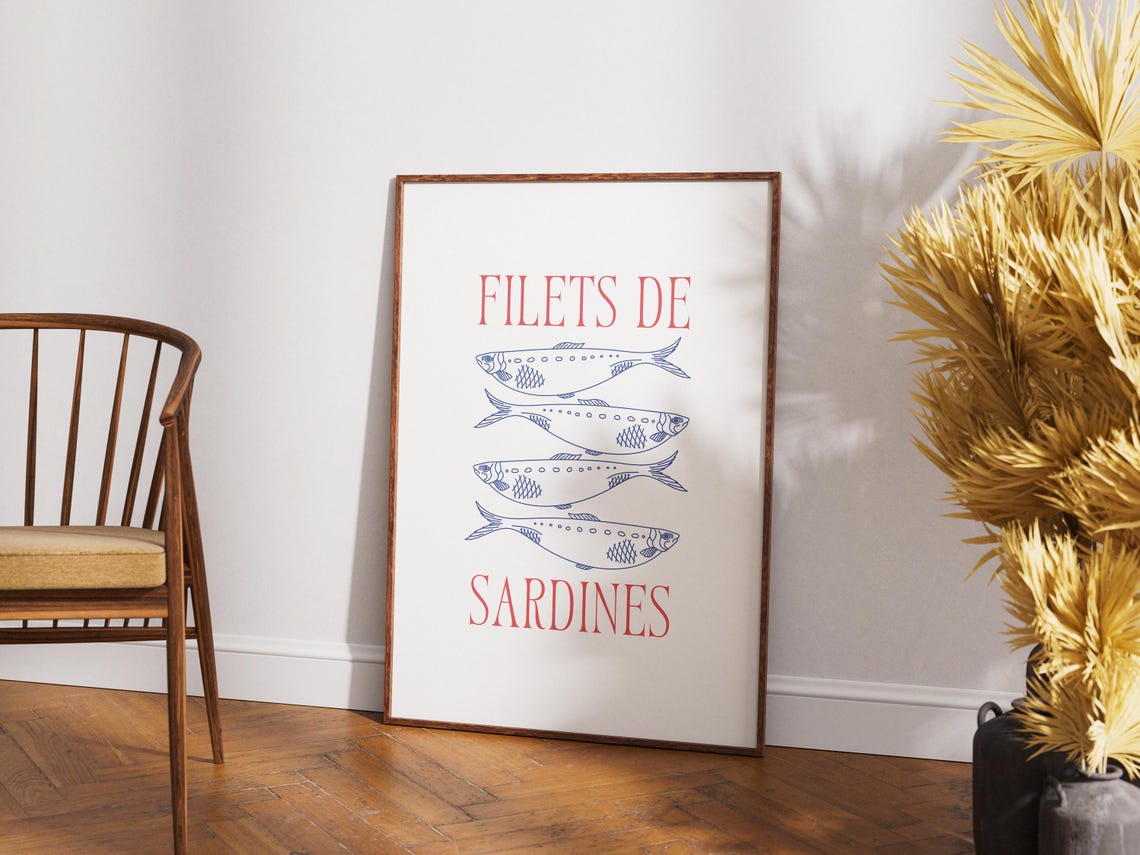 Filets De Sardines Fish Print Red Typography Retro French Wall Poster - Image 3