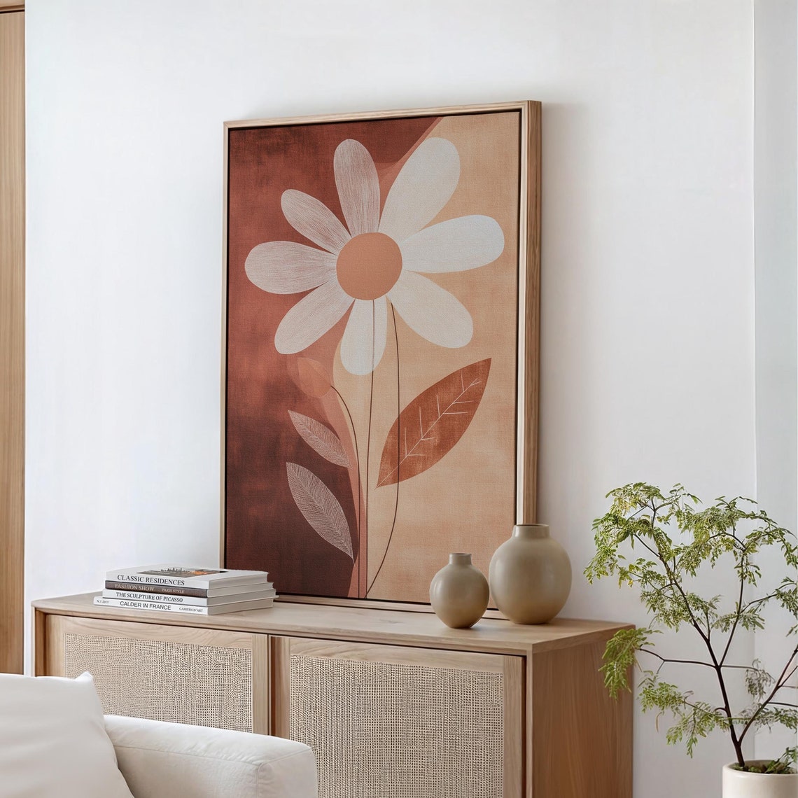 Terracotta Daisy Minimalist Modern Earthy Floral Botanical Wall Poster