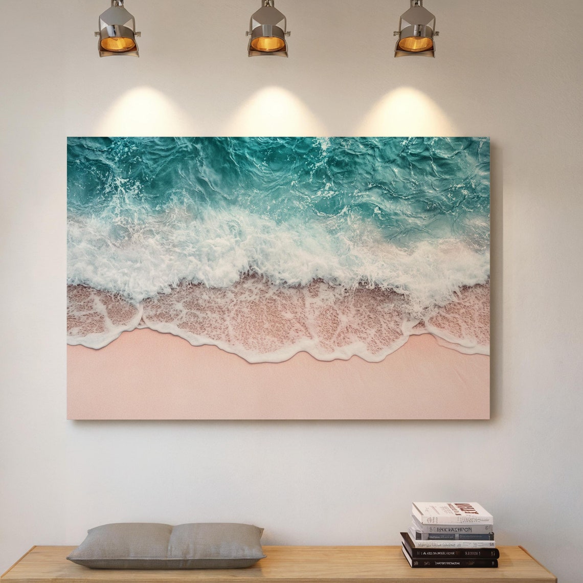 Pink Sand Beach Aerial Ocean Waves Coastal Minimalist Art Print