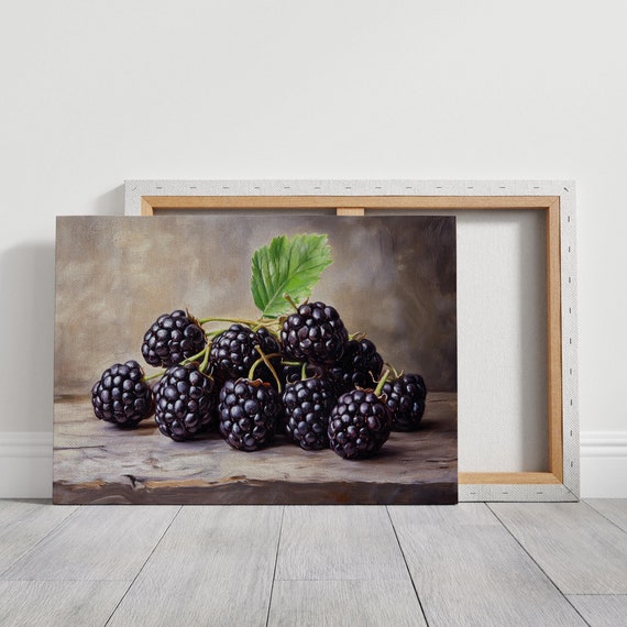 Luscious Blackberries On Rustic Wooden Surface Realistic Oil Painting Of Fresh Fruits With Vibrant Detail