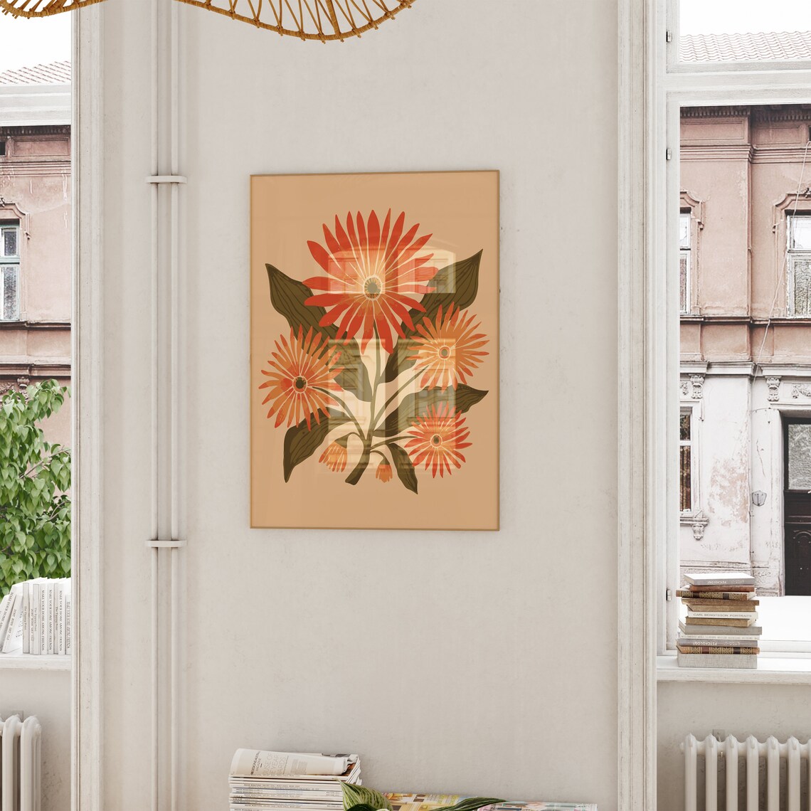 Orange Daisy Blossoms on Peach Modern Botanical Flower Art Poster - Image 6