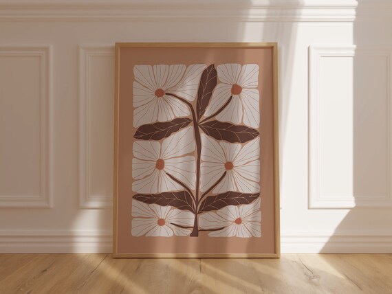 White Blossom Brown Foliage Botanical Minimalist Decor Art Print