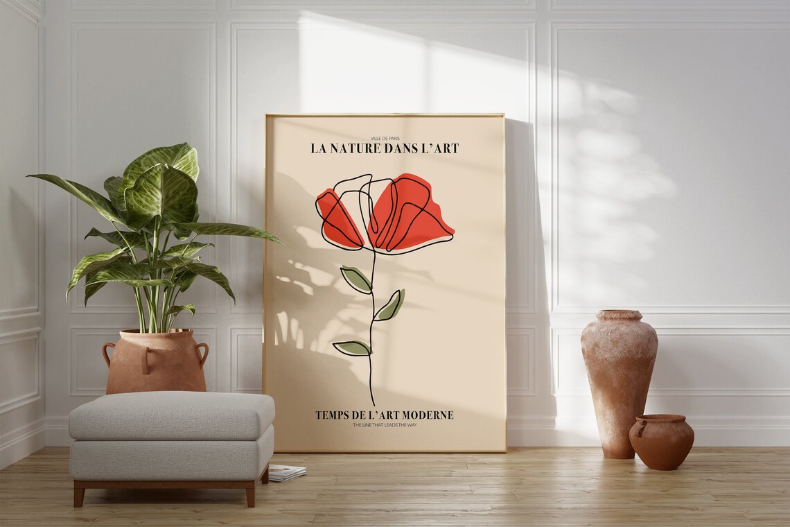 French Red Line Flower Art Poster Titled La Nature Dans LArt - Image 3