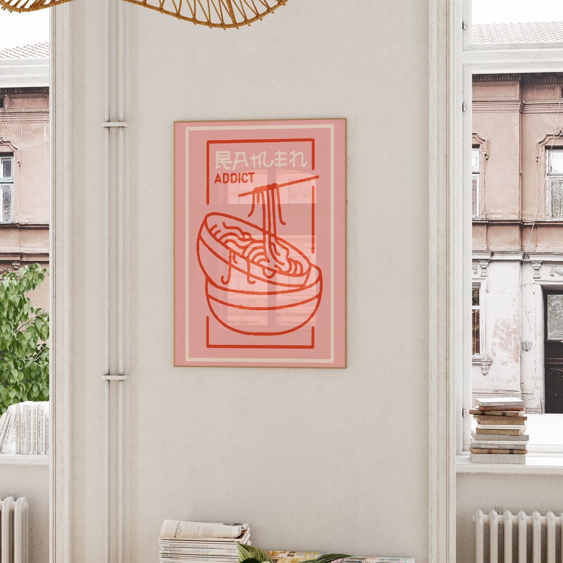 Playful Pink Ramen Addict Noodle Bowl Japanese Line Art Food Poster - Image 6