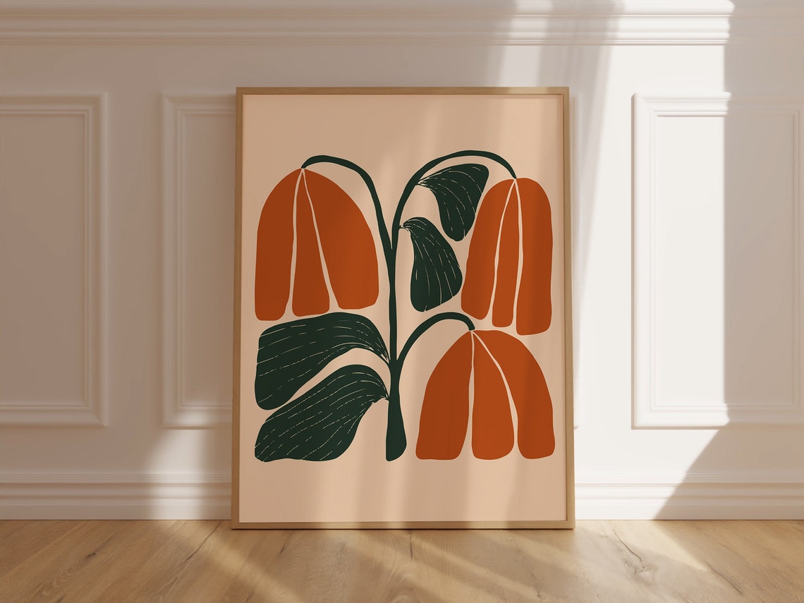 Burnt Orange Abstract Leaves Minimalist Boho Decor Art Print - Image 6