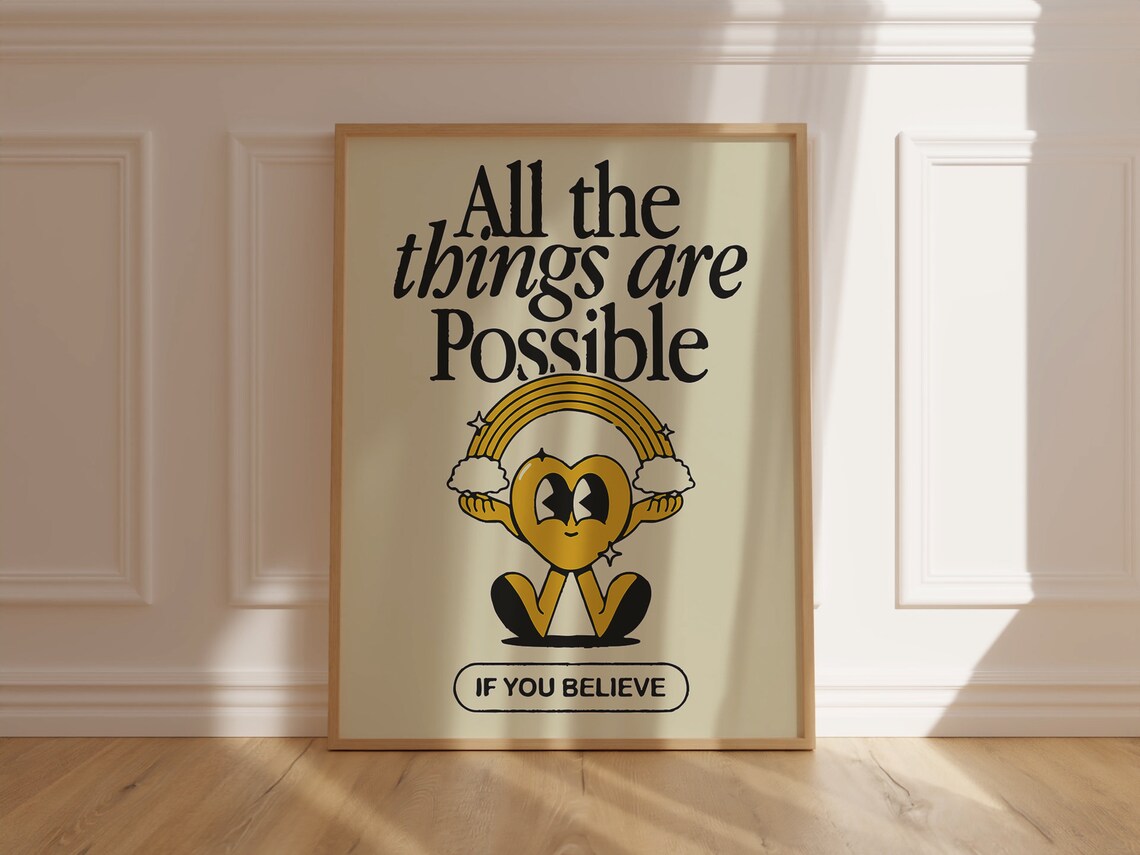 All Things Are Possible Rainbow Heart Retro Inspirational Quote Poster