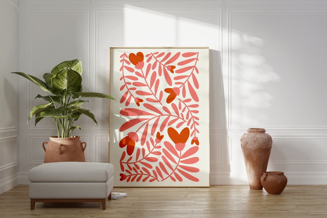 Pink Coral Leafy Floral Pattern Modern Botanical Soft Poster - Image 5