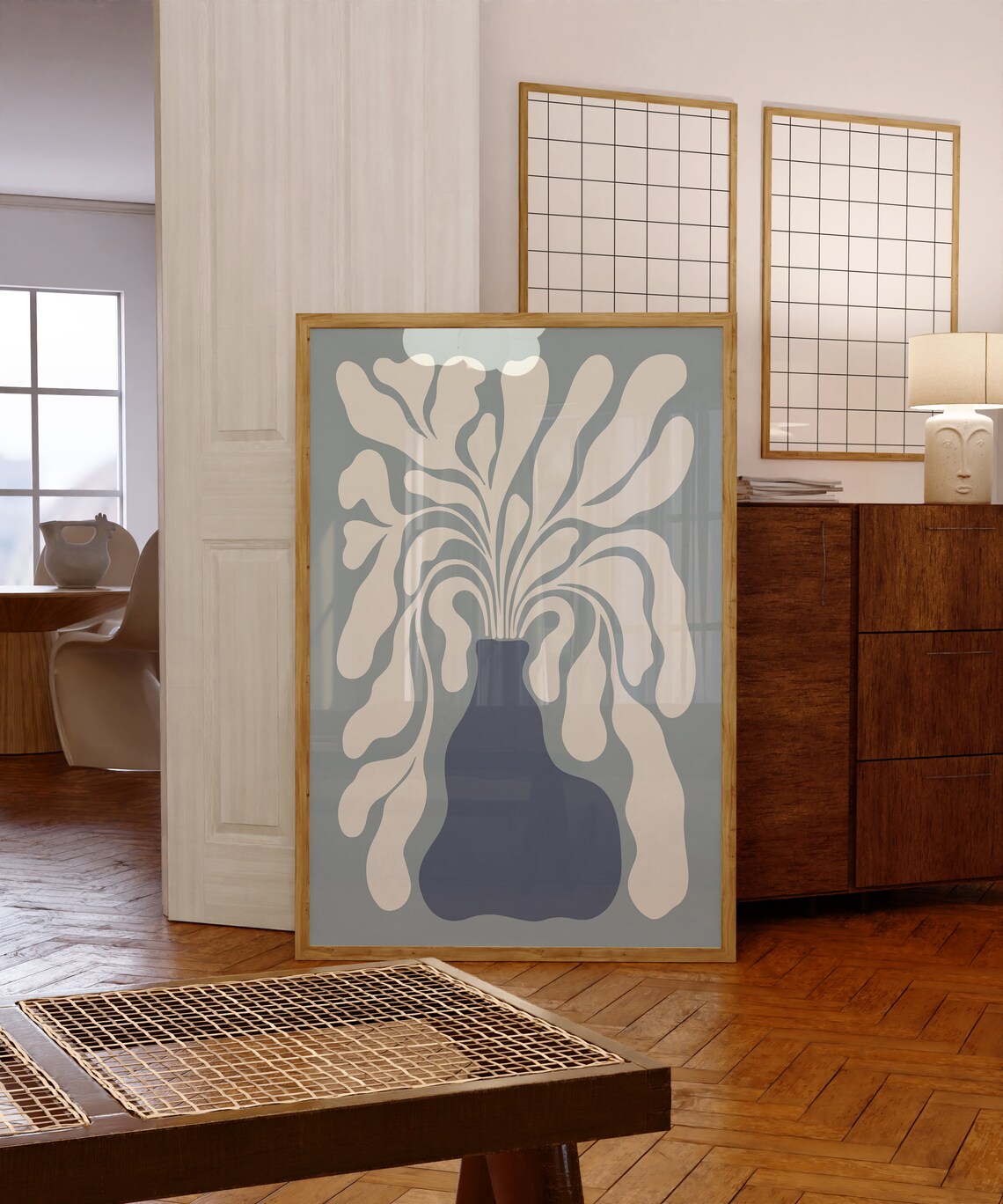 Matisse Style Cream Organic Leaves in Navy Vase Still Life Poster - Image 5