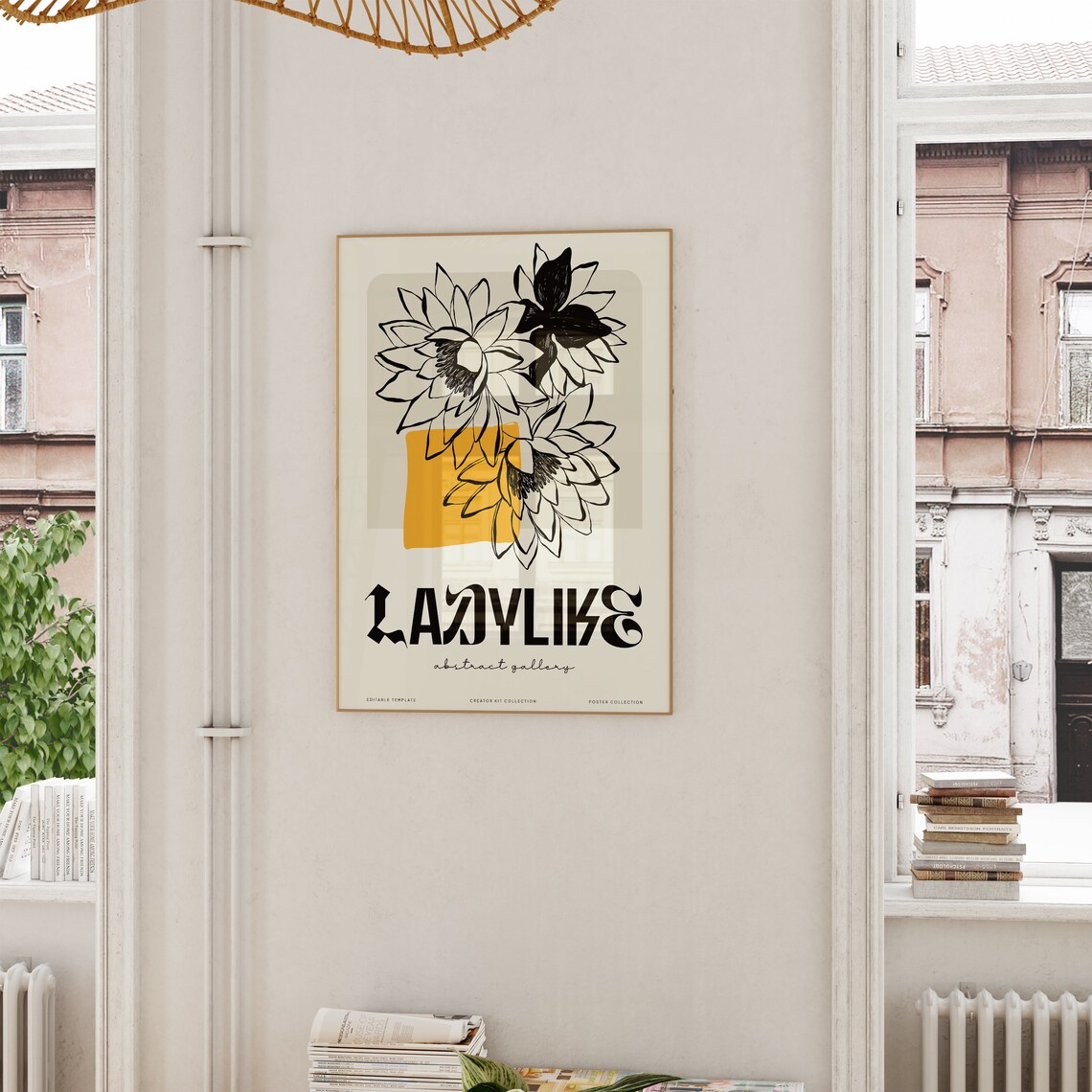 Ladylike Abstract Gallery Floral Print with Black Ink Blooms on Cream - Image 6