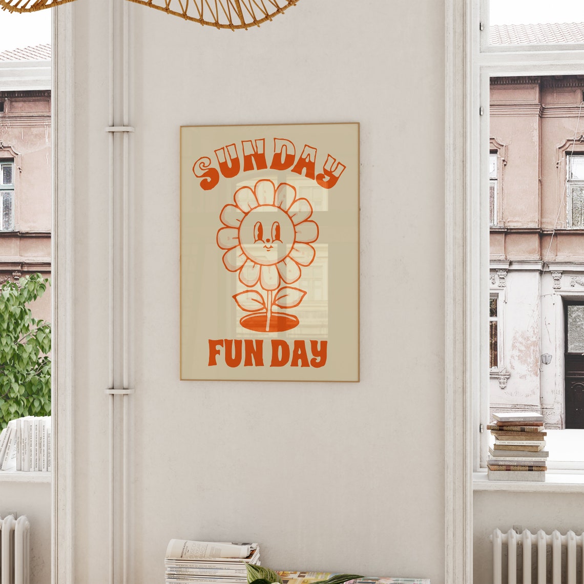 Sunday Fun Day Retro Orange Smiley Flower Quote Decorative Poster - Image 6