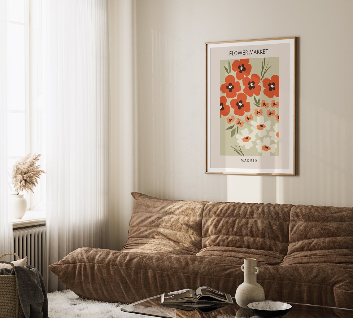 Madrid Spain Flower Market Red Poppies Botanical Decor Art Print - Image 3