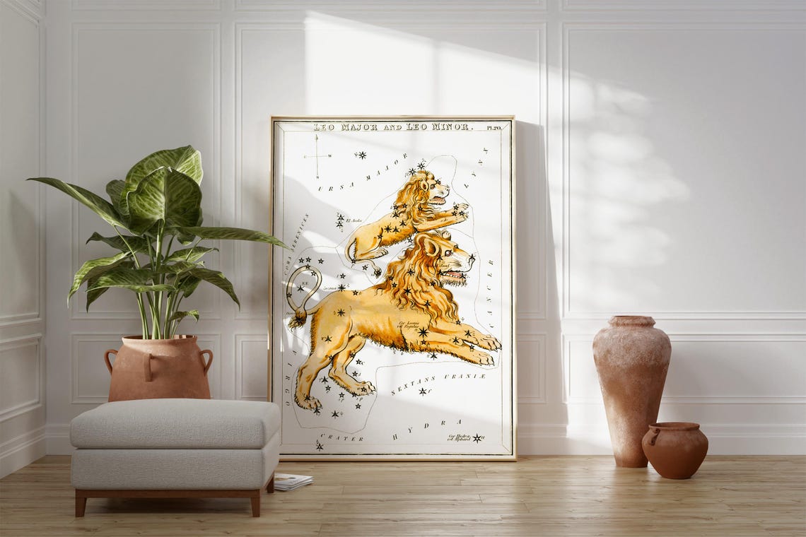 Leo Major And Leo Minor Antique Constellation Star Chart Zodiac Poster - Image 3