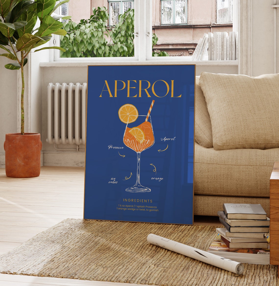 Aperol Spritz Ingredients Chart Blue Cocktail Bar Wall Art Poster - Image 4