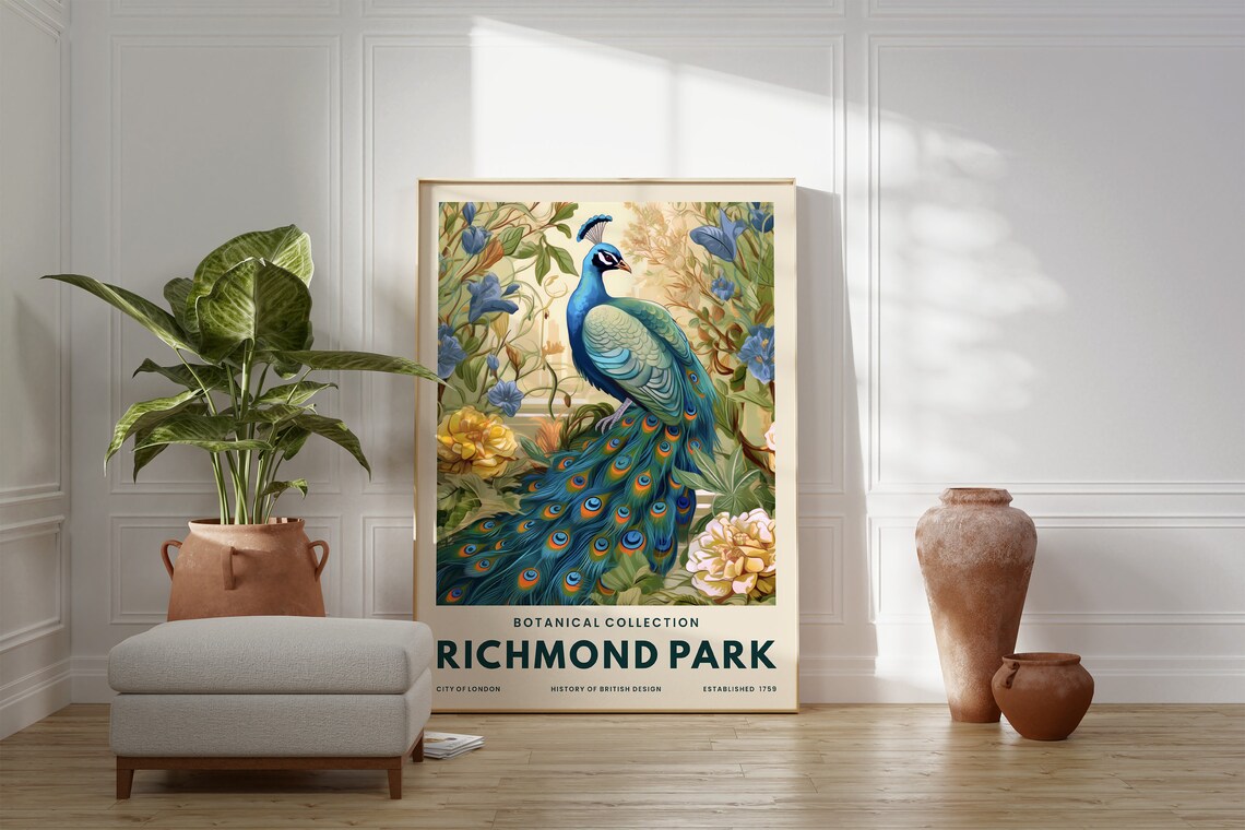 Richmond Park Peacock Botanical Collection London Vintage Art Poster - Image 3