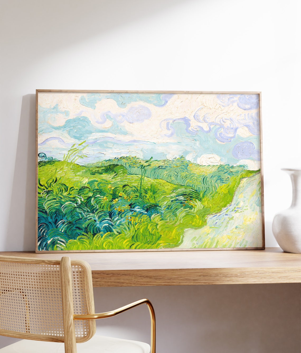 Van Gogh Green Wheat Fields Auvers Rolling Hills Cloudy Sky Print - Image 2
