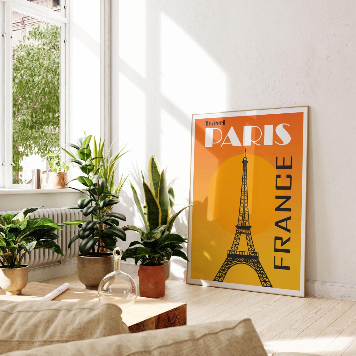 Travel Paris France Eiffel Tower Orange Sun Minimalist Poster - Image 2