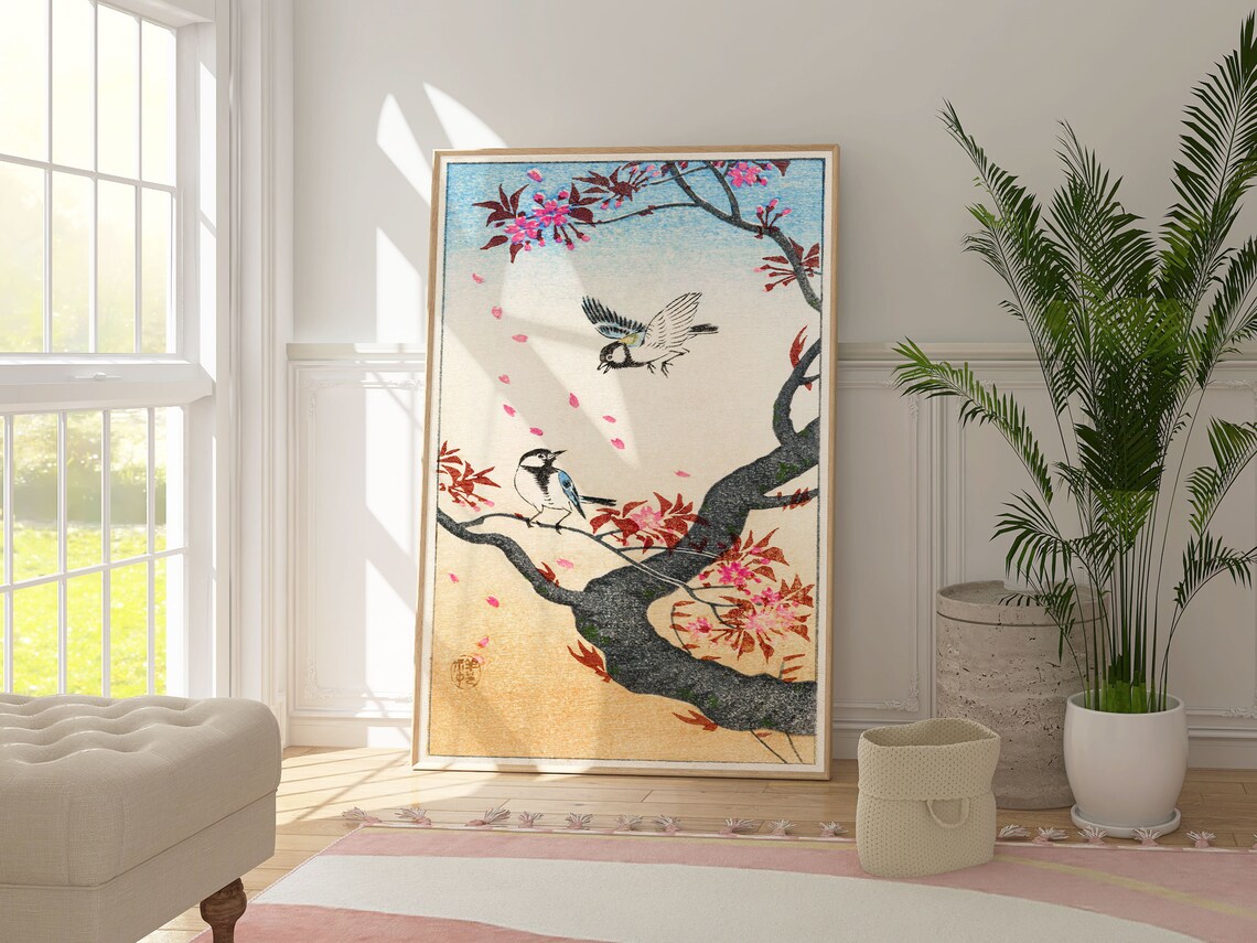 Two Songbirds Blossom Branch Japanese Woodblock Spring Bird Art Poster - Image 4