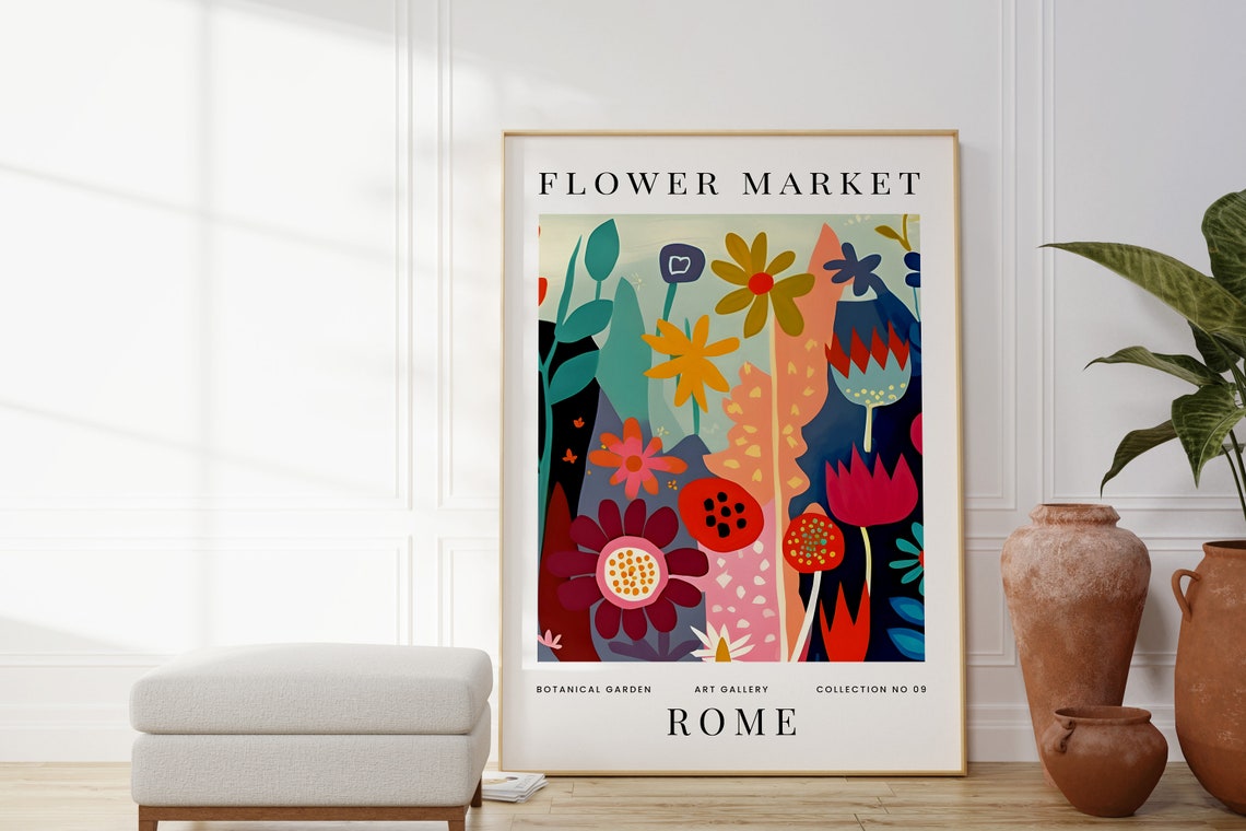 Rome Flower Market Colorful Botanical Floral Illustration Poster - Image 3