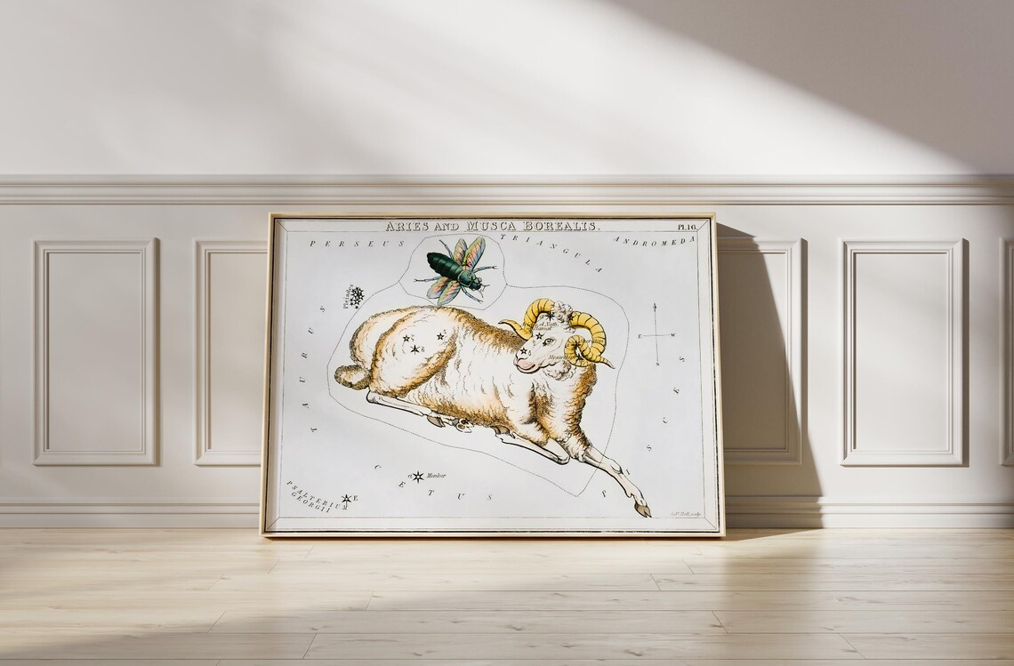 Aries And Musca Borealis Antique Constellation Star Chart Zodiac Poster - Image 4