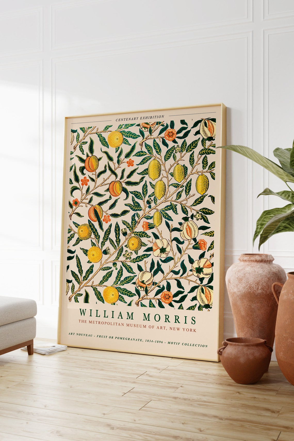 William Morris Fruit Pomegranate Cream Pattern Vintage Botanical Art - Image 3
