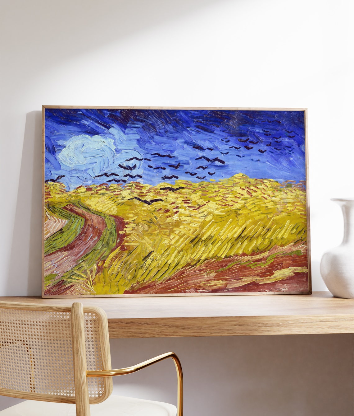 Van Gogh Wheatfield with Crows Deep Blue Sky Golden Field Print - Image 2