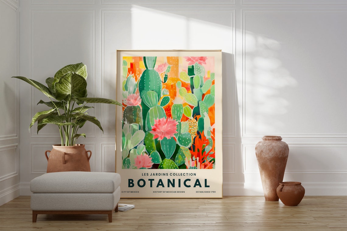 Prickly Pear Cactus Pink Blooms Mexican Botanical Les Jardins Poster - Image 2