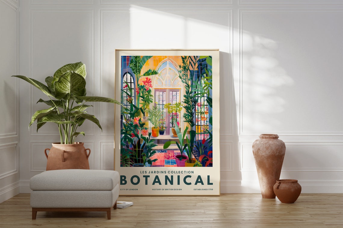 Botanical Greenhouse Interior Les Jardins Colorful London Art Poster - Image 2