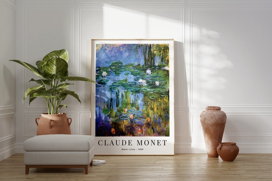 Monet Abstract Water Lilies Poster Botanical Blue Print Modern Impressionism Decor Gallery Wall Art Floral Artwork Nature Inspired Gift - Image 3