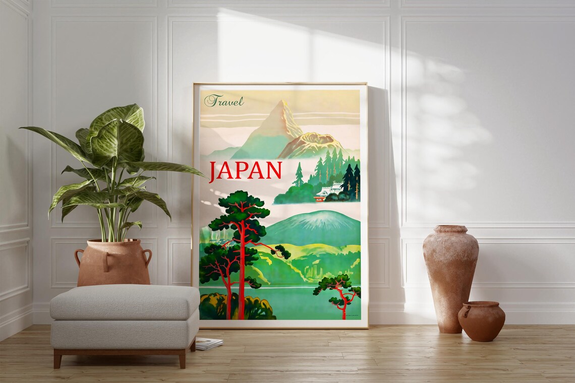 Travel Japan Mount Fuji Red Pine Forest Lake Vintage Poster Art - Image 3