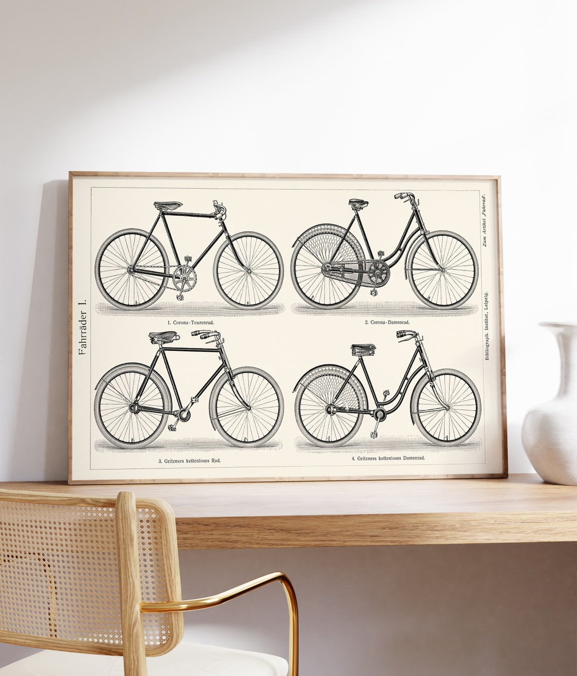 Vintage Bicycle Chart Antique German Fahrräder Technical Art Print