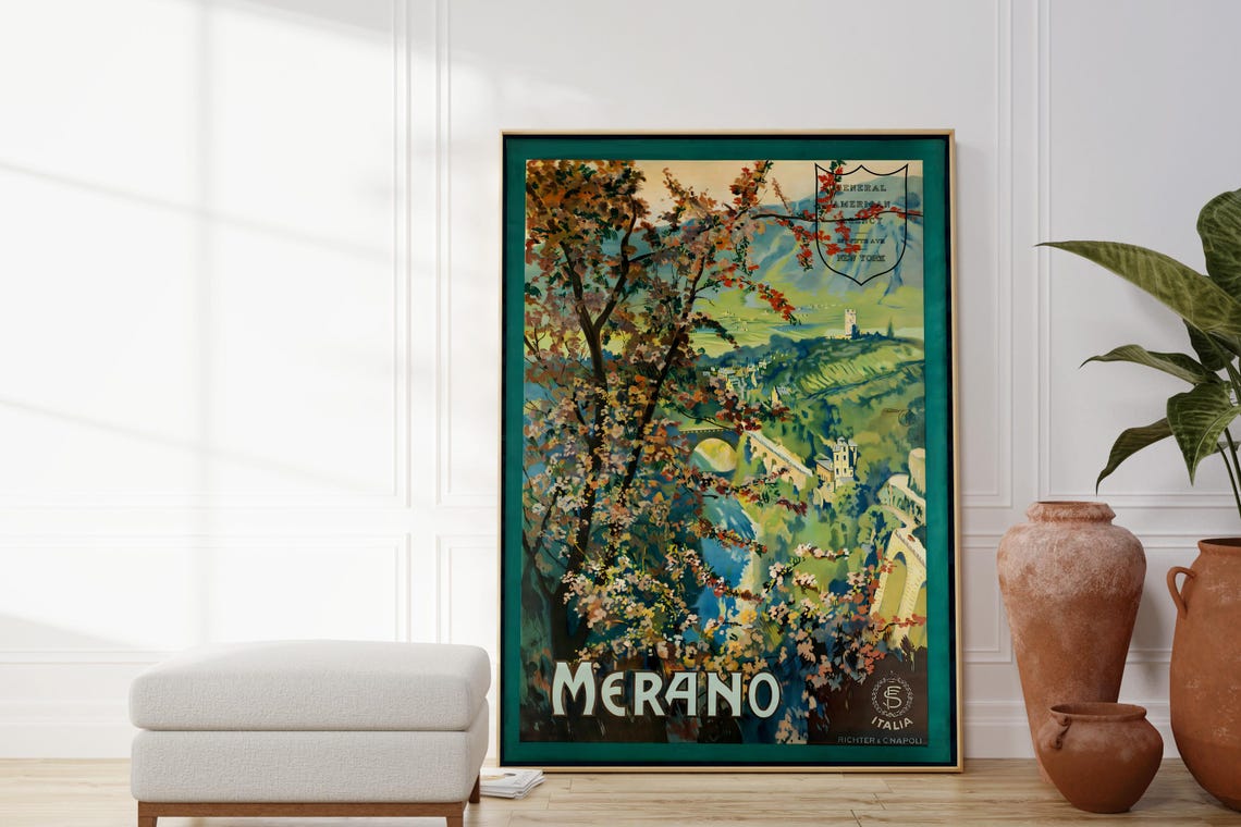 Merano Italy Vintage Travel Spring Blossom Alpine Valley View Poster - Image 4