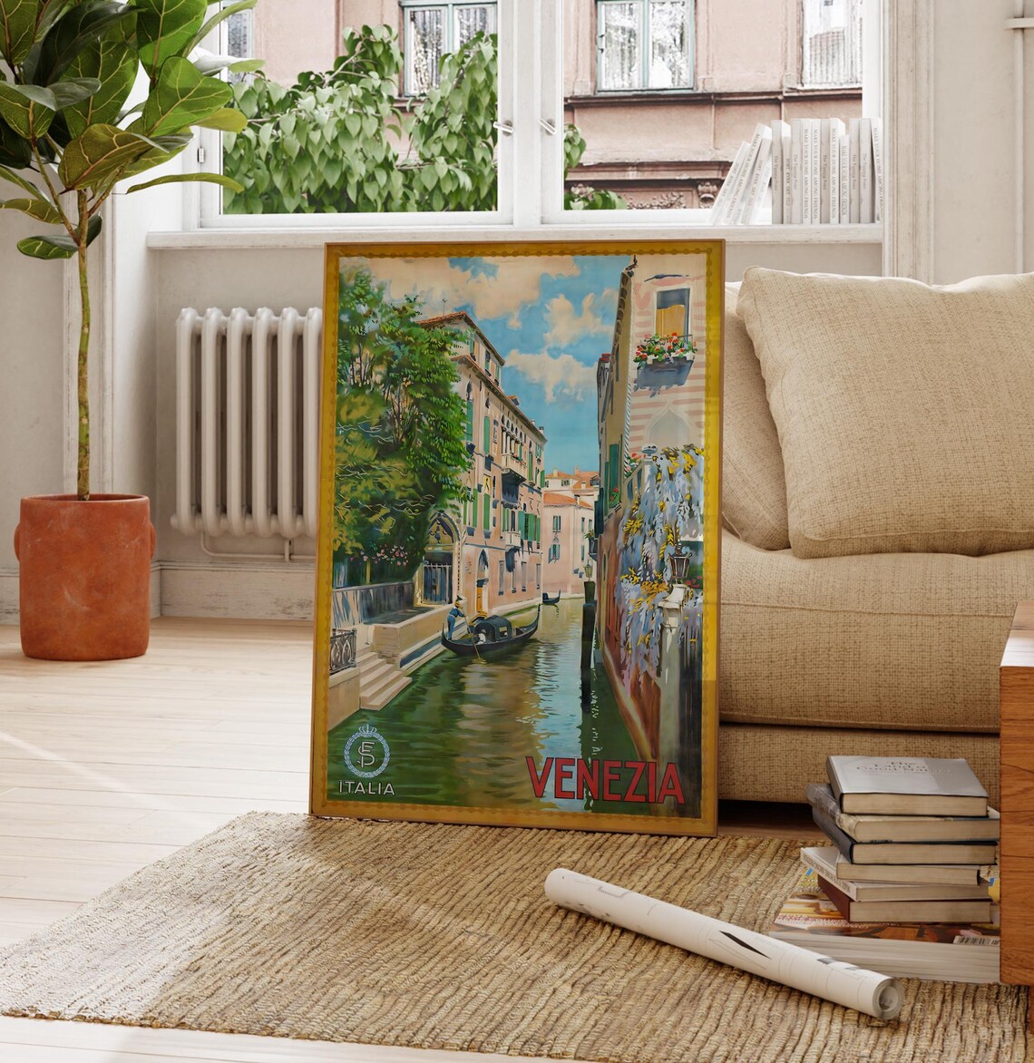 Venice Italy Venezia Gondola Canal Vintage Italian Travel Poster - Image 3