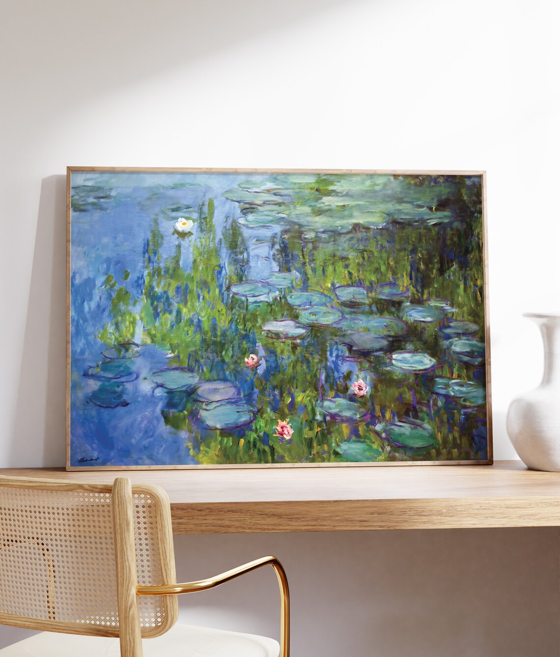 Claude Monet Water Lilies Pond Blue Reflections Impressionist Nature Poster