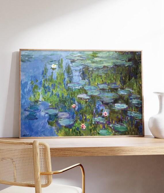 Claude Monet Water Lilies Pond Blue Reflections Impressionist Nature Poster