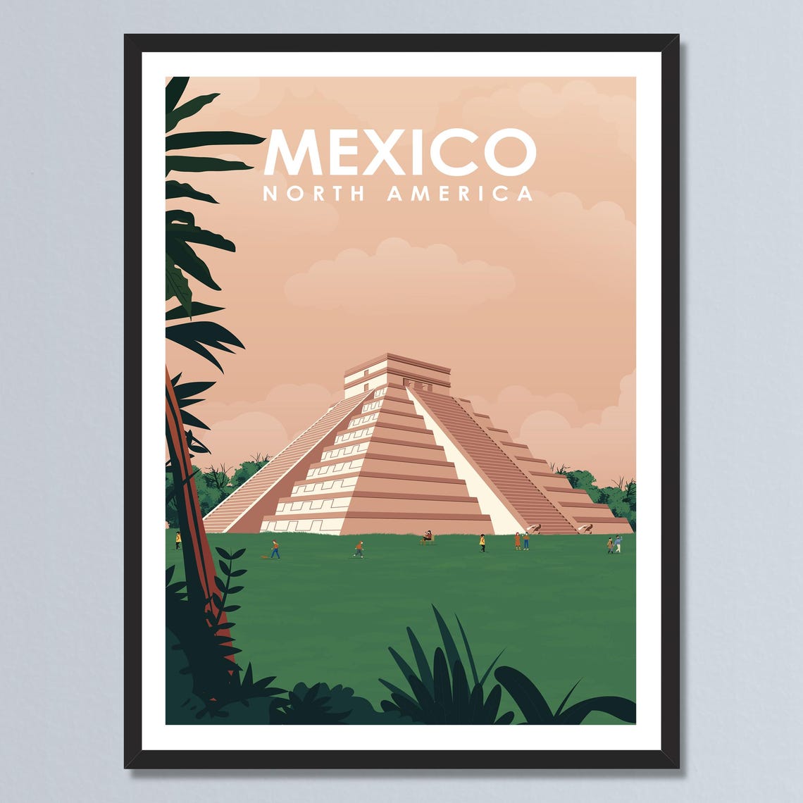 Chichen Itza Pyramid Travel Poster Mexico Historical Mexican Artwork Mayan Ruins Print Personalized Gift For Home Decor