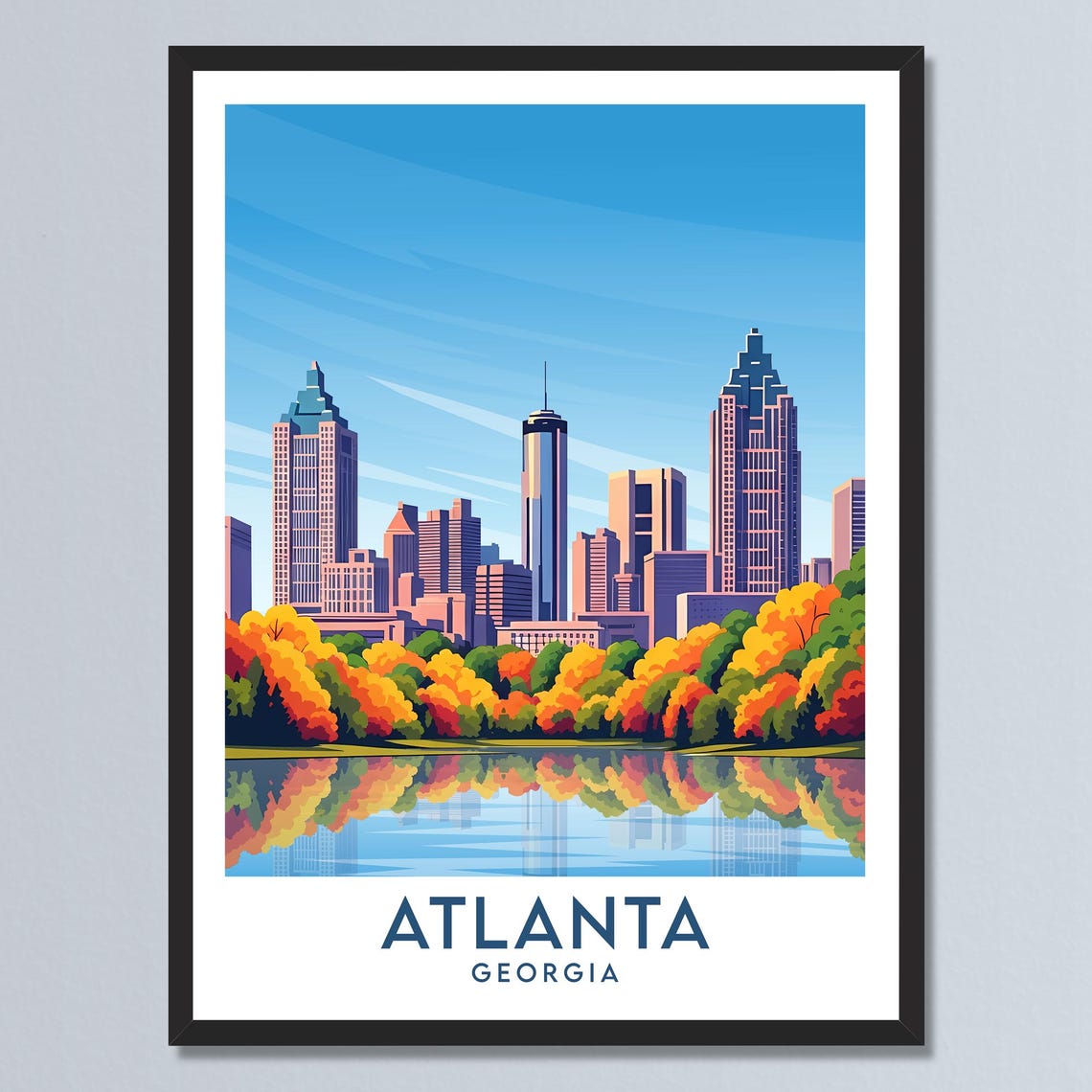Atlanta Georgia Fall Foliage Skyline Waterfront Travel Poster