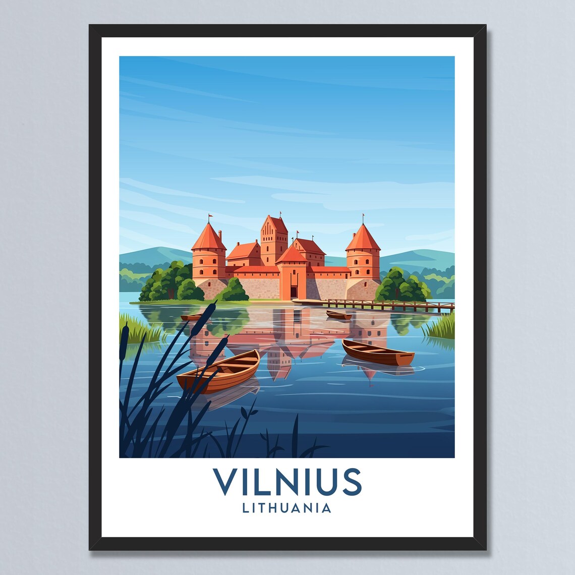 Vilnius Lithuania Island Castle Reflection Lake Travel Poster