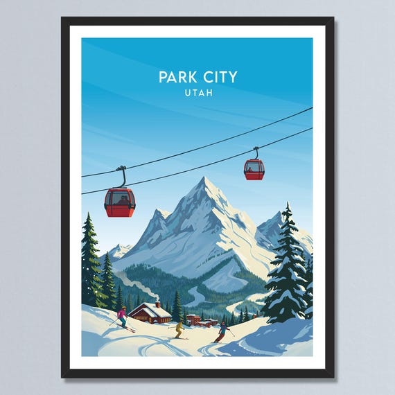 Park City Mountain Travel Poster Utah Ski Resort Art Print Snow Skiing Wall Decor Personalized Illustration Home Gift