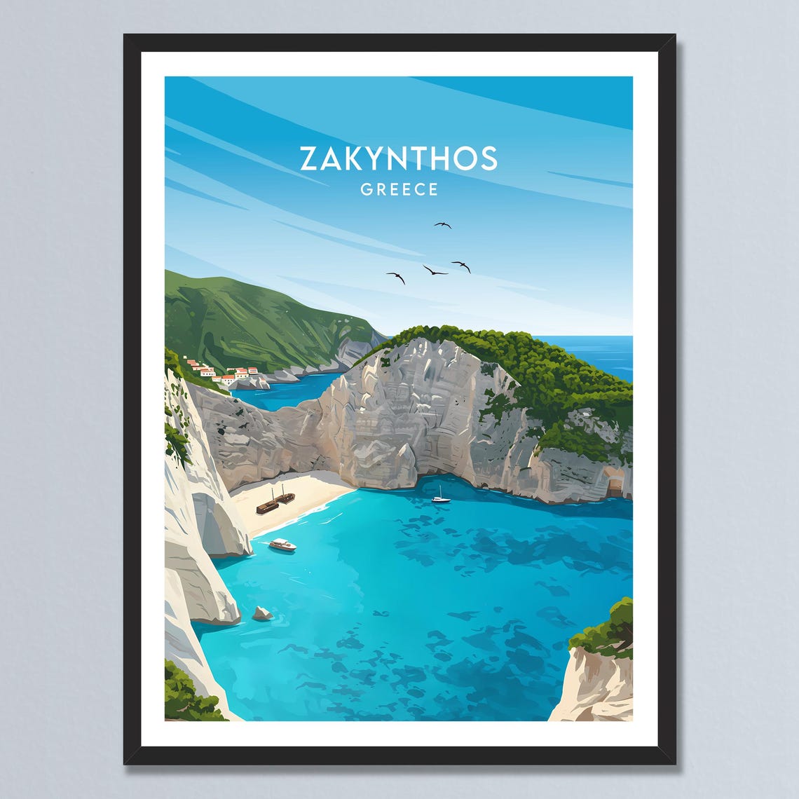 Zakynthos Greece Navagio Shipwreck Beach White Cliffs Poster