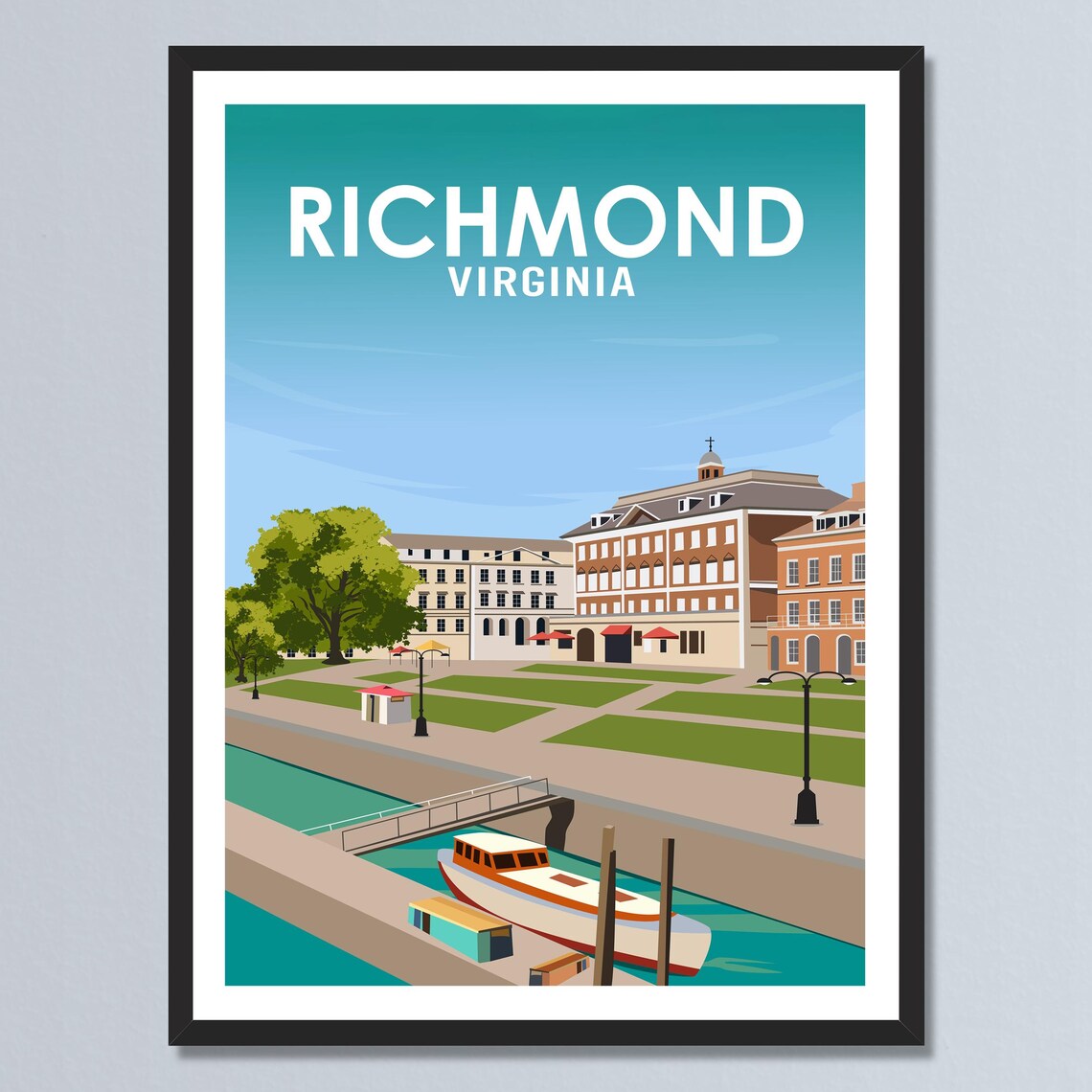 Richmond Virginia Canal Walk Historic Boats River Retro Travel Poster