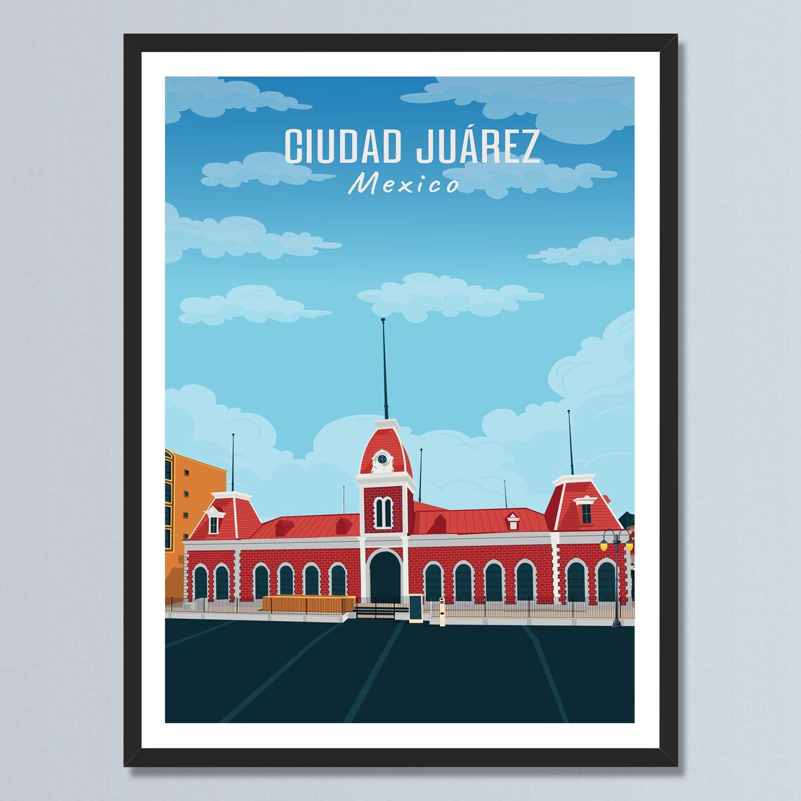 Ciudad Juarez Mexico Red Brick Historic Building Street Poster