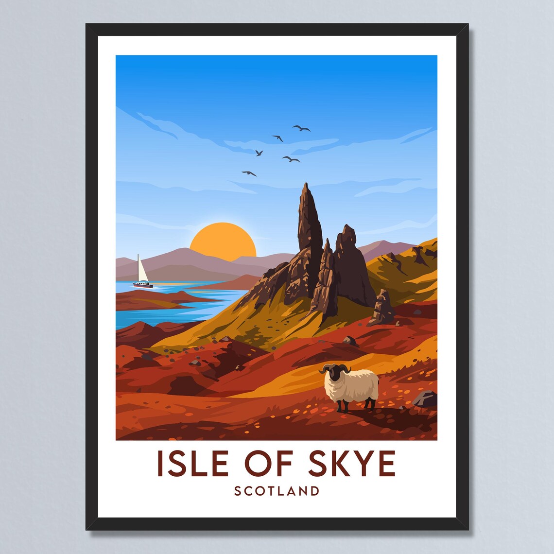 Isle of Skye Scotland Rocky Pinnacles Ram Golden Sunset Poster