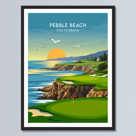 Pebble Beach Californiatravel Poster Print Landscape Golf Sunset Retro Personalized Home Decor Gift