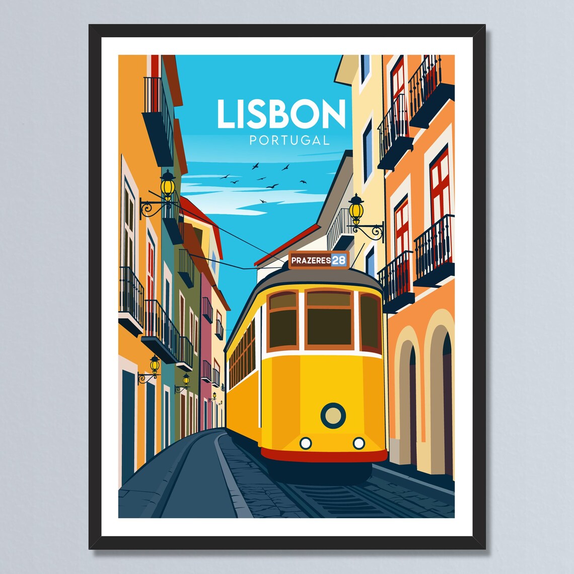 Lisbon Tram 28 Yellow Street Car Portugal Alfama Retro Travel Poster