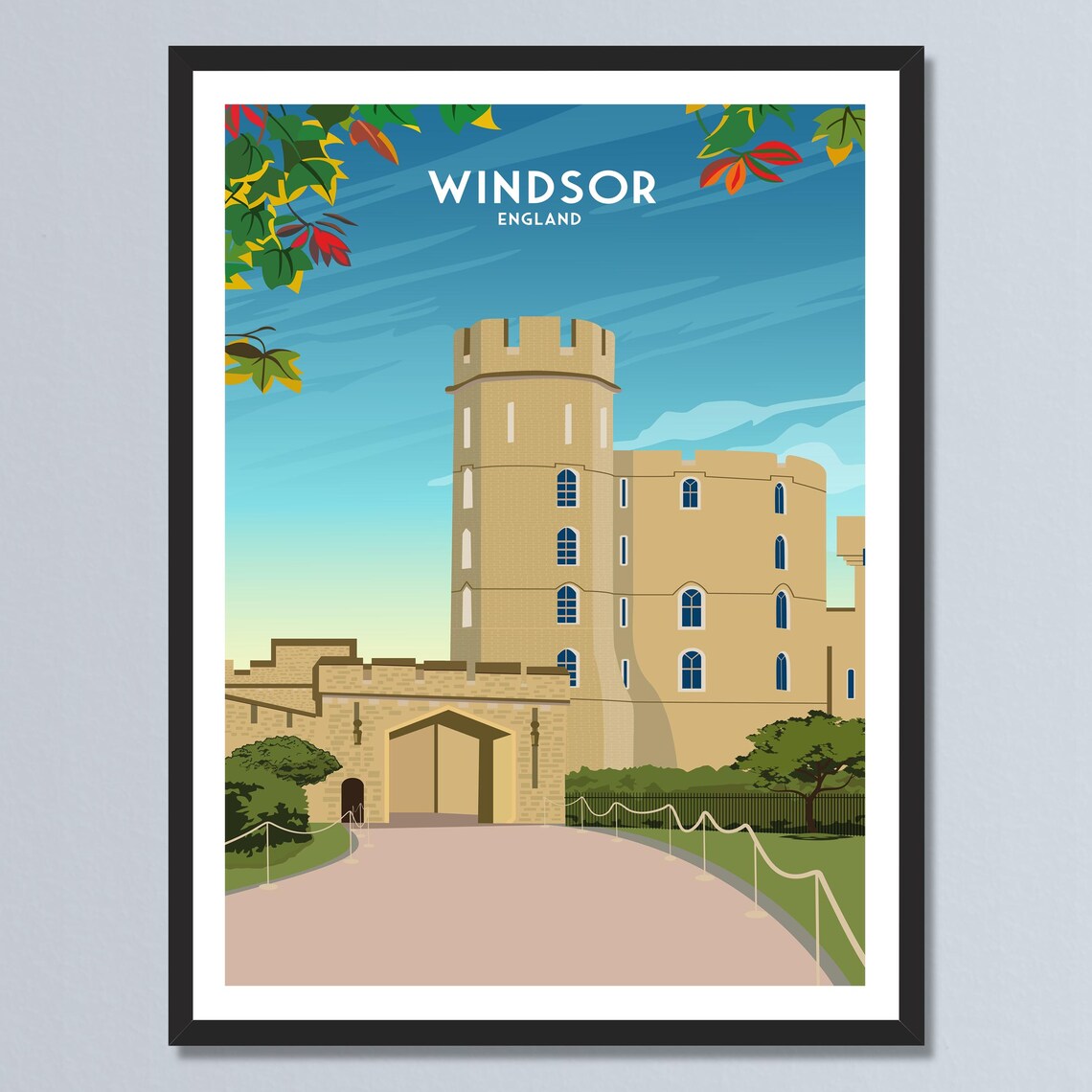 Windsor England Royal Castle Historic Stone Tower Retro Travel Poster