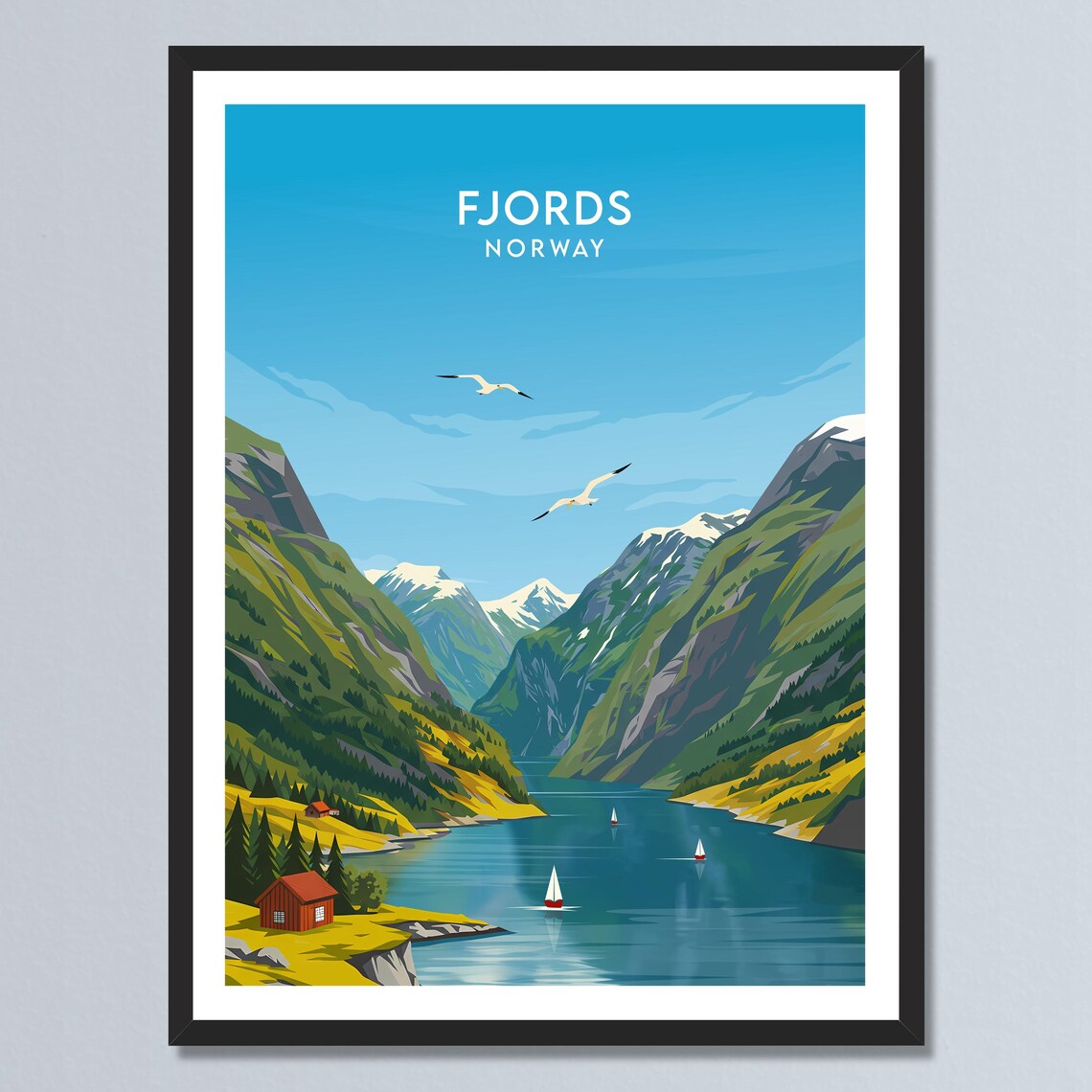 Norway Fjords Snow Capped Mountains Sailboats Valley View Poster