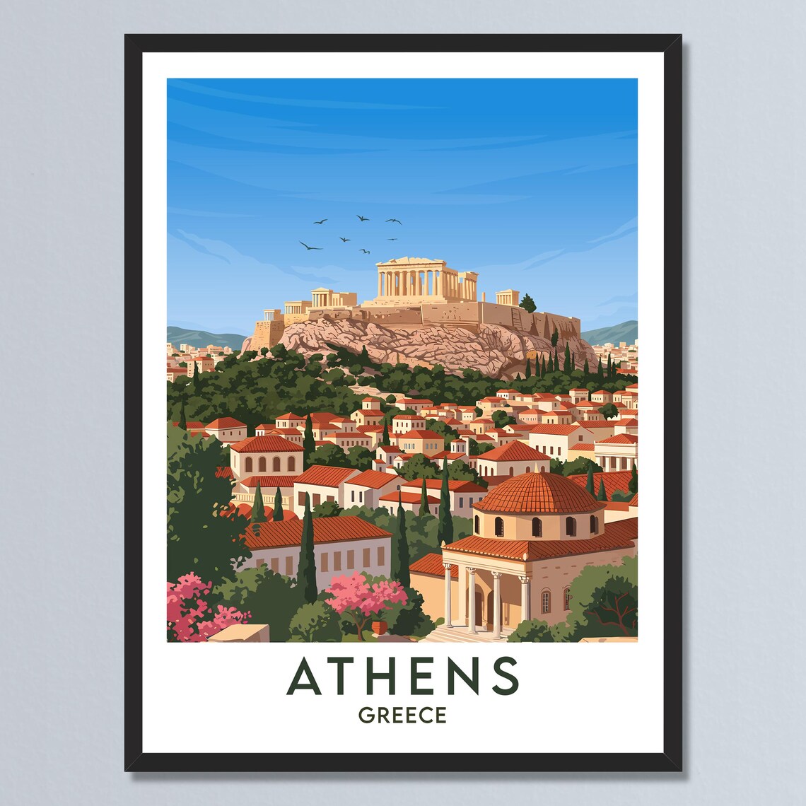 Athens Greece Acropolis Parthenon Ancient Cityscape Travel Poster