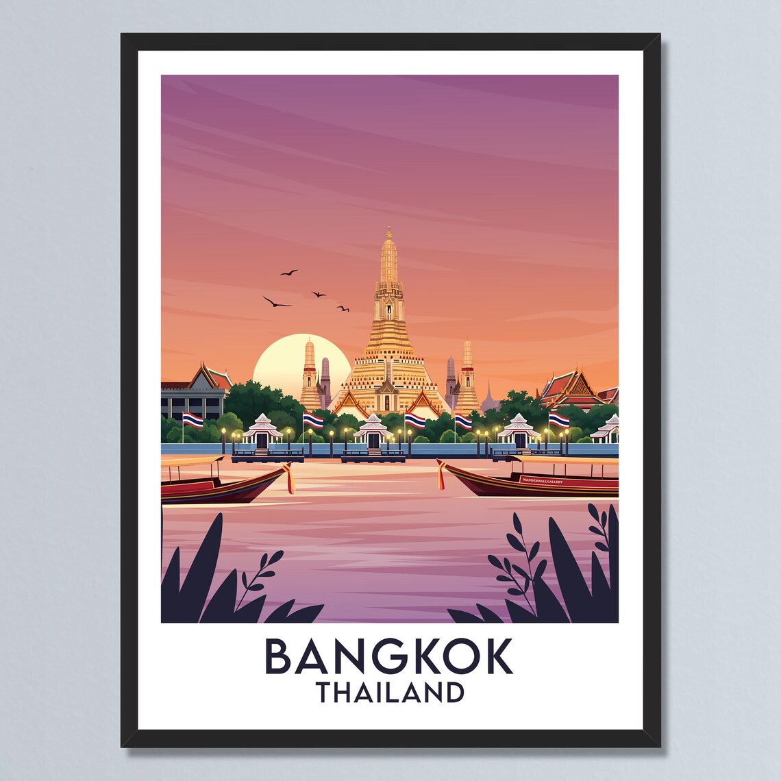 Bangkok Thailand Wat Arun Riverside Temple Sunset Travel Poster
